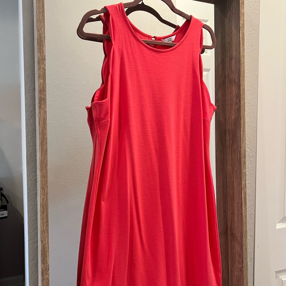 Coral color midi scalloped edge dress Large